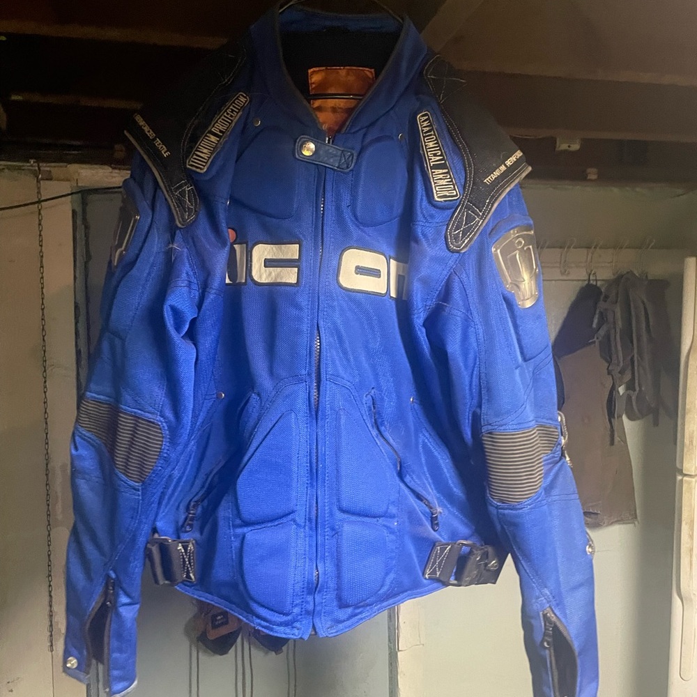 ICON TiMAX AsphaltTechnologies Blue Motorcycle Racing Jacket Men’s XL Titanium